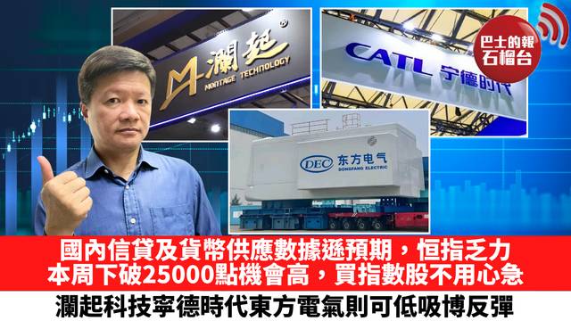 國內信貸及貨幣供應數據遜預期，恒指乏力，本周下破25000點機會高，買指數股不用心急，瀾起科技寜德時代東方電氣則可低吸博反彈。 8月17日